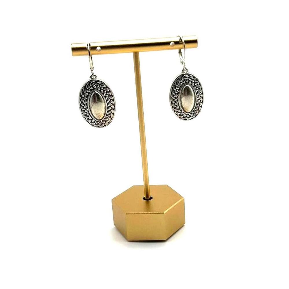 Vintage Napier Earrings Silver Tone Oval Dangle with Braided Detail